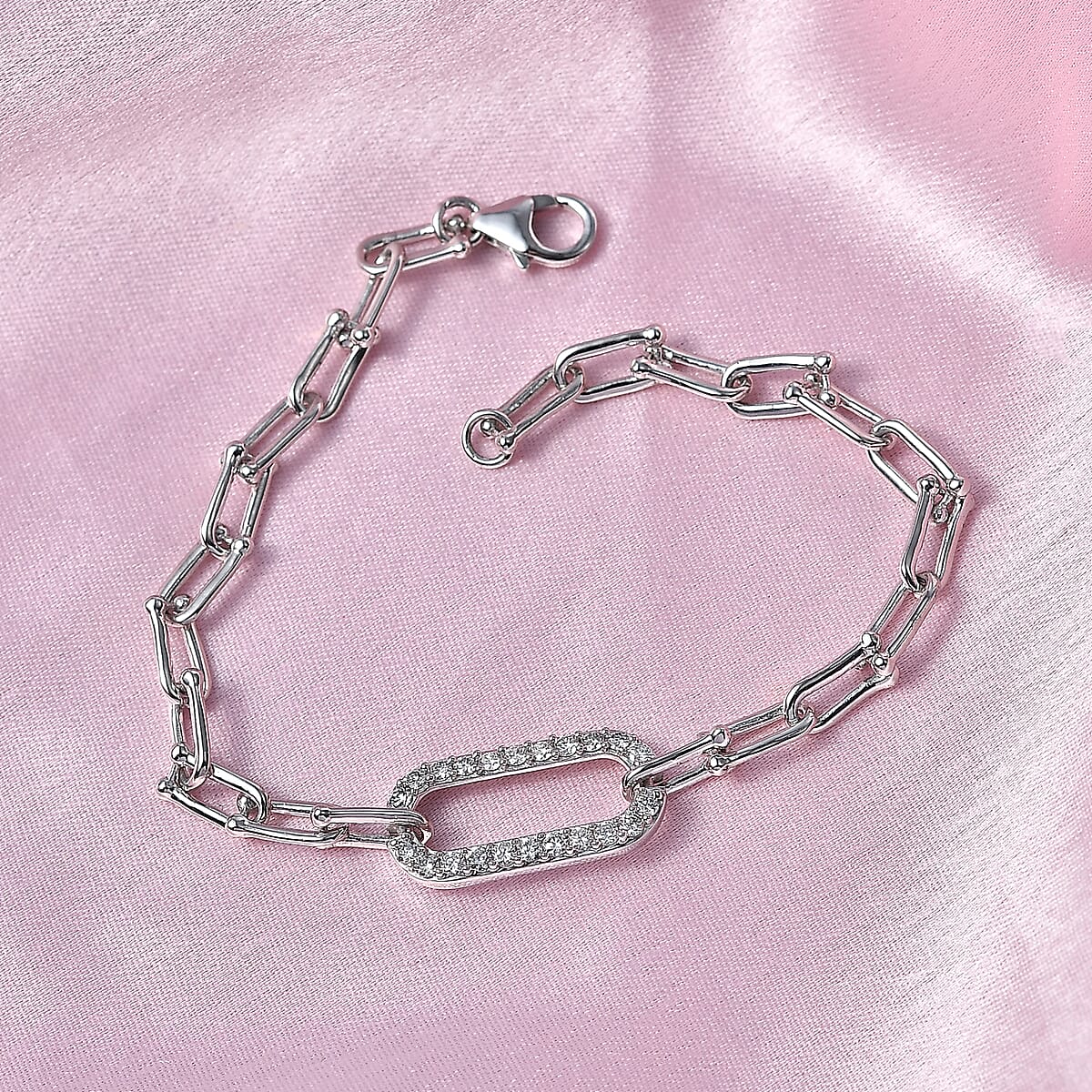 Luxuriant Lab Grown Diamond G-H SI 0.60 ctw Link Bracelet in Rhodium Over Sterling Silver (7.25 In) image number 1