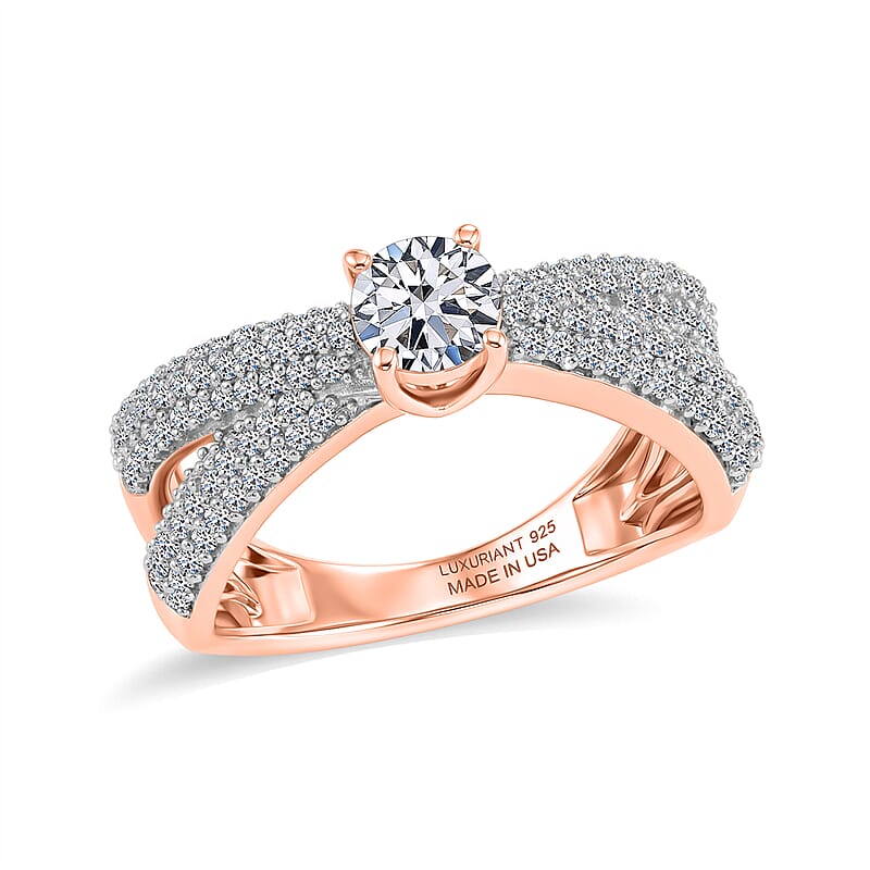 Luxuriant Lab Grown Diamond G-H SI 1.00 ctw Ribbon Bow Ring in 18K Vermeil Rose Gold Over Sterling Silver (Size 10.0)