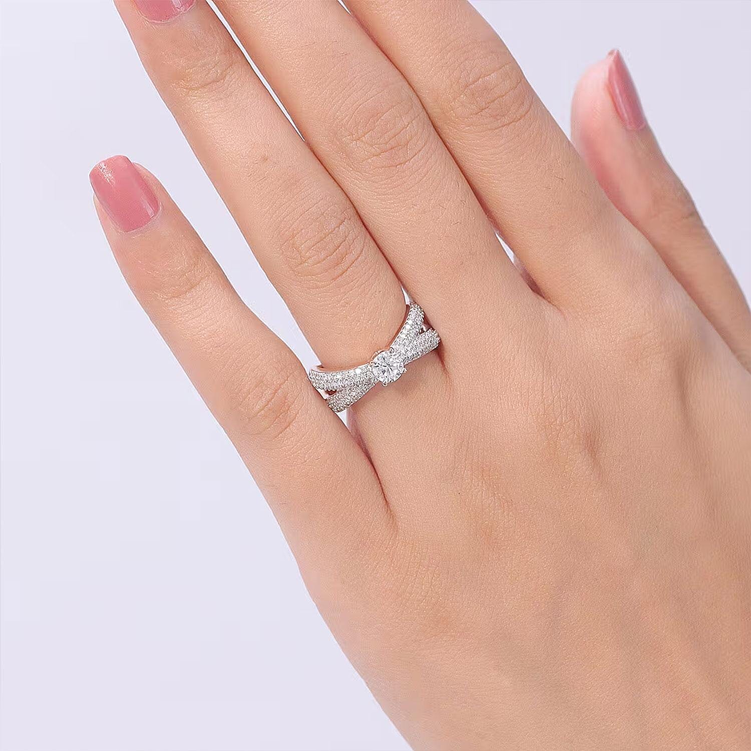 Luxuriant Lab Grown Diamond G-H SI 1.00 ctw Ribbon Bow Ring in 18K Vermeil Rose Gold Over Sterling Silver (Size 10.0)