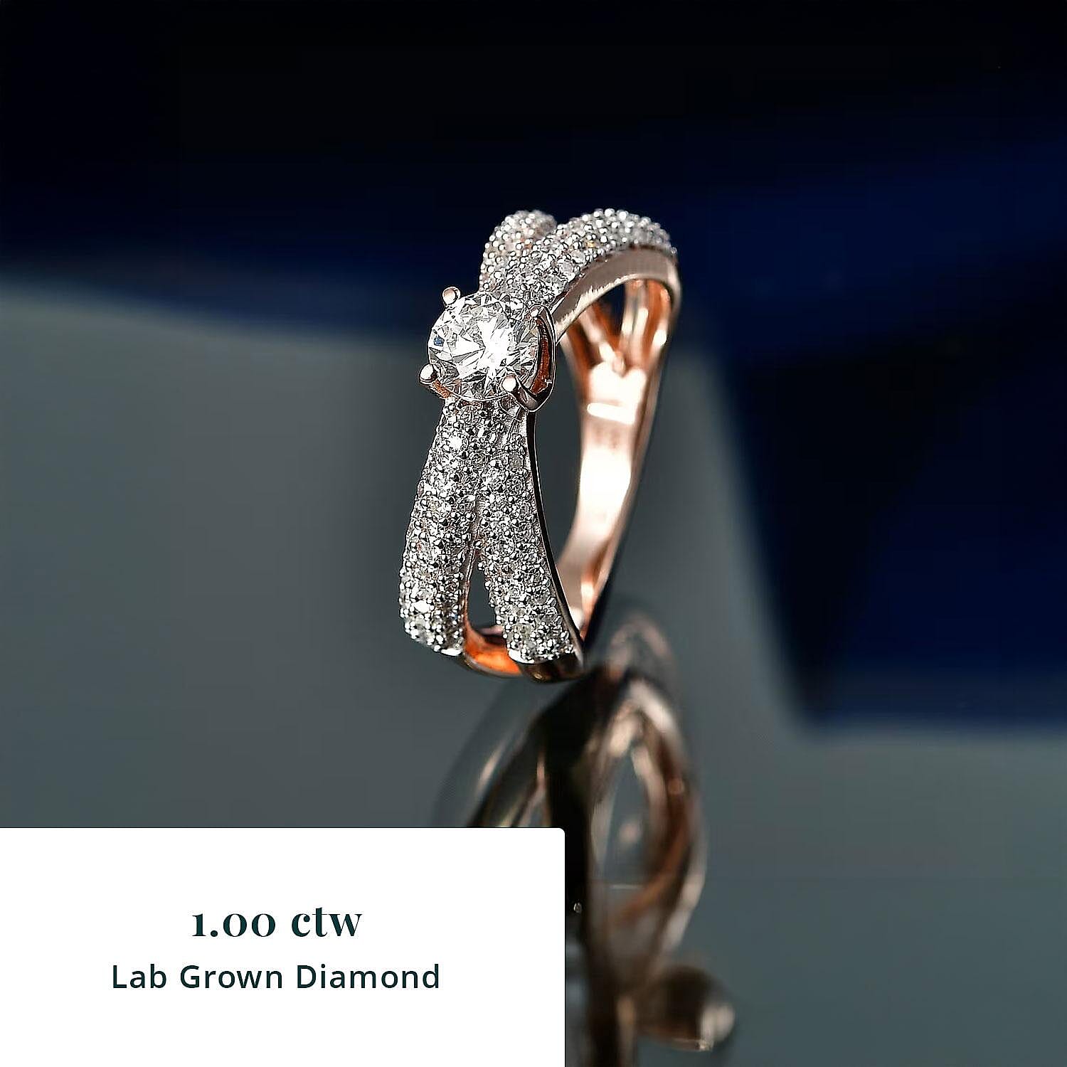 Luxuriant Lab Grown Diamond G-H SI 1.00 ctw Ribbon Bow Ring in 18K Vermeil Rose Gold Over Sterling Silver (Size 10.0)