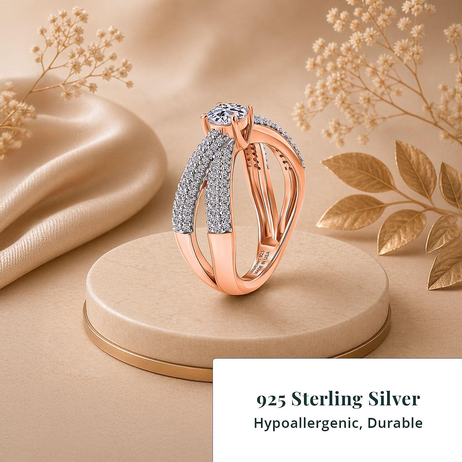 Luxuriant Lab Grown Diamond G-H SI 1.00 ctw Ribbon Bow Ring in 18K Vermeil Rose Gold Over Sterling Silver (Size 10.0)