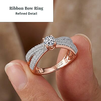 Luxuriant Lab Grown Diamond G-H SI 1.00 ctw Ribbon Bow Ring in 18K Vermeil Rose Gold Over Sterling Silver (Size 10.0)