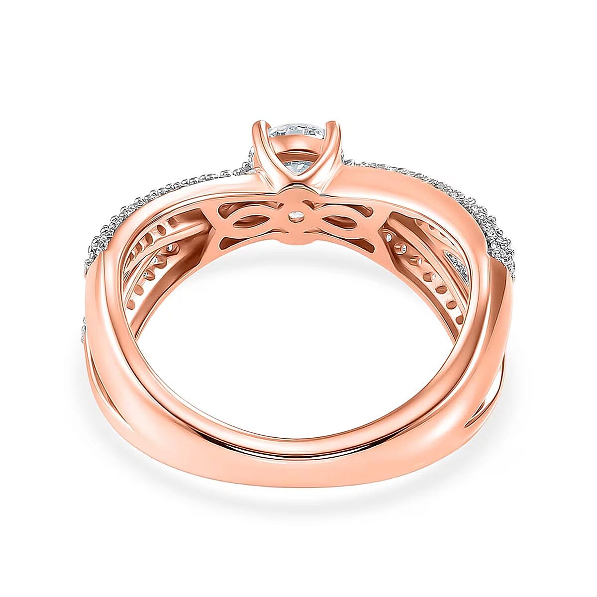 Luxuriant Lab Grown Diamond G-H SI 1.00 ctw Ribbon Bow Ring in 18K Vermeil Rose Gold Over Sterling Silver (Size 10.0) image number 7