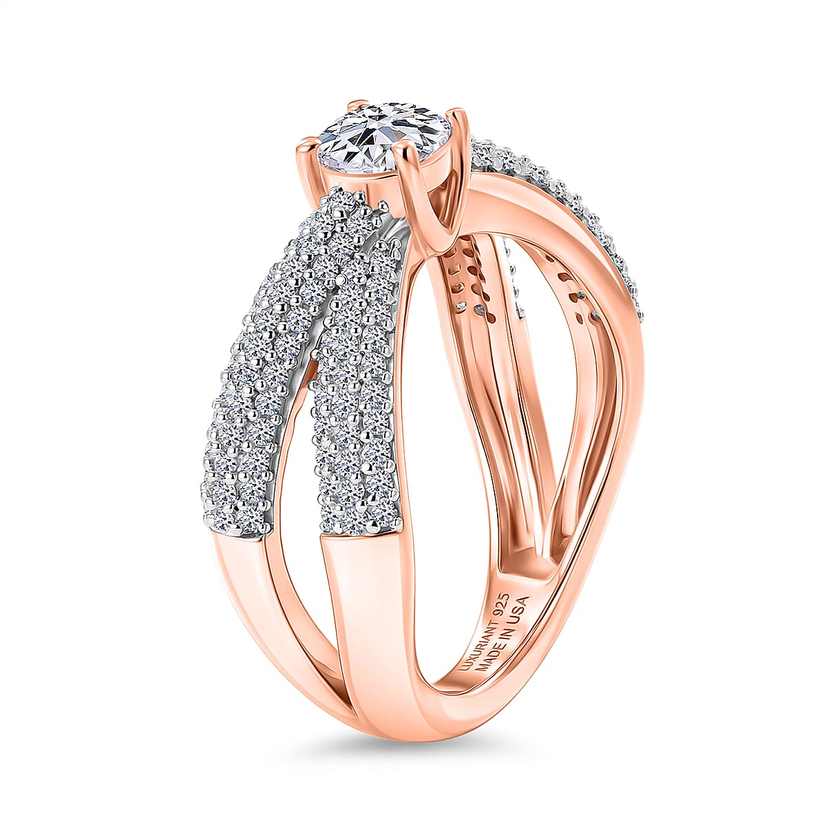 Luxuriant Lab Grown Diamond (G-H, SI) Ring in 18K Vermeil RG Over Sterling Silver image number 3