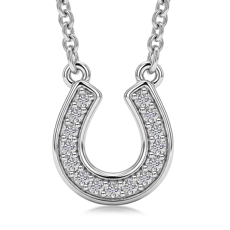 D'Joy White Topaz 0.30 ctw Horseshoe Necklace in Rhodium Over Sterling Silver and Stainless Steel 18-20 Inches