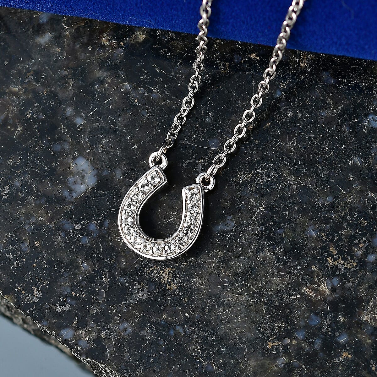 D'Joy White Topaz 0.30 ctw Necklace in Rhodium Over Sterling Silver and Stainless Steel 18-20 Inches  image number 1
