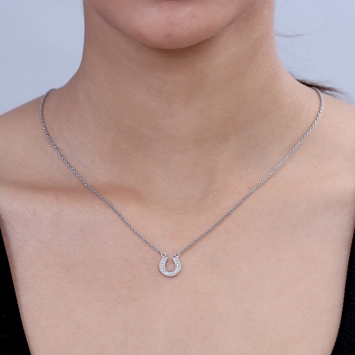 D'Joy White Topaz 0.30 ctw Necklace in Rhodium Over Sterling Silver and Stainless Steel 18-20 Inches  image number 2