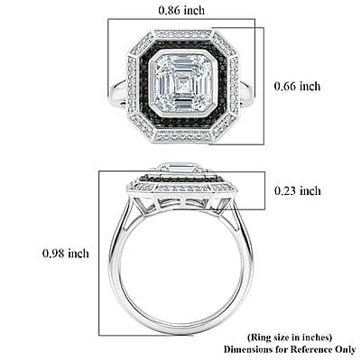 D'Joy Asscher Cut Premium White Topaz and Thai Black Spinel 3.70 ctw Midnight Halo Ring in Rhodium Over Sterling Silver (Size 10.0)