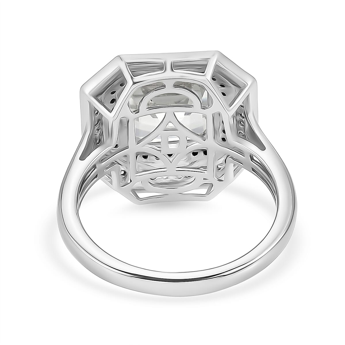 D'Joy Asscher Cut Premium White Topaz and Thai Black Spinel 3.70 ctw Ring in Rhodium Over Sterling Silver (Size 7.0) image number 4