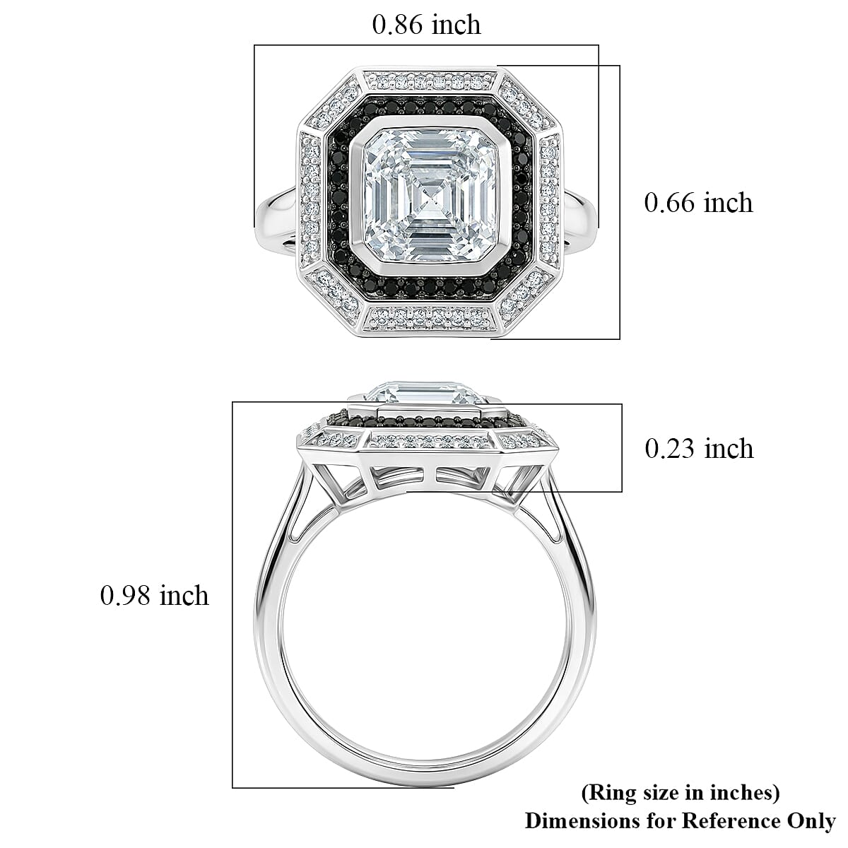 D'Joy Asscher Cut Premium White Topaz and Thai Black Spinel 3.70 ctw Ring in Rhodium Over Sterling Silver (Size 7.0) image number 5