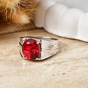 EverTrue Blazing Red Quartz (Triplet) 5.80 ctw Men's Ring in Platinum Bond (Size 10.0)