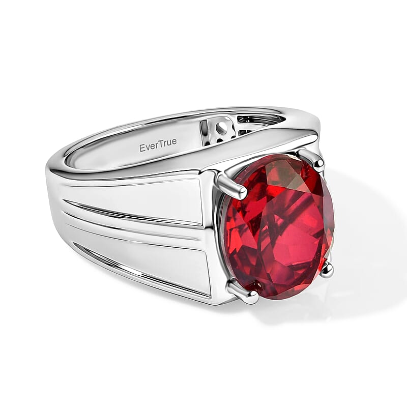 EverTrue Blazing Red Quartz (Triplet) 5.80 ctw Men's Ring in Platinum Bond (Size 9.0)