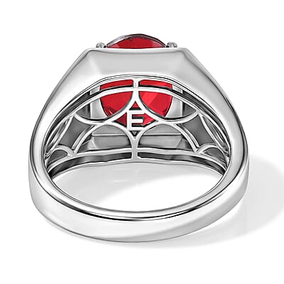 EverTrue Blazing Red Quartz (Triplet) 5.80 ctw Men's Ring in Platinum Bond (Size 9.0)