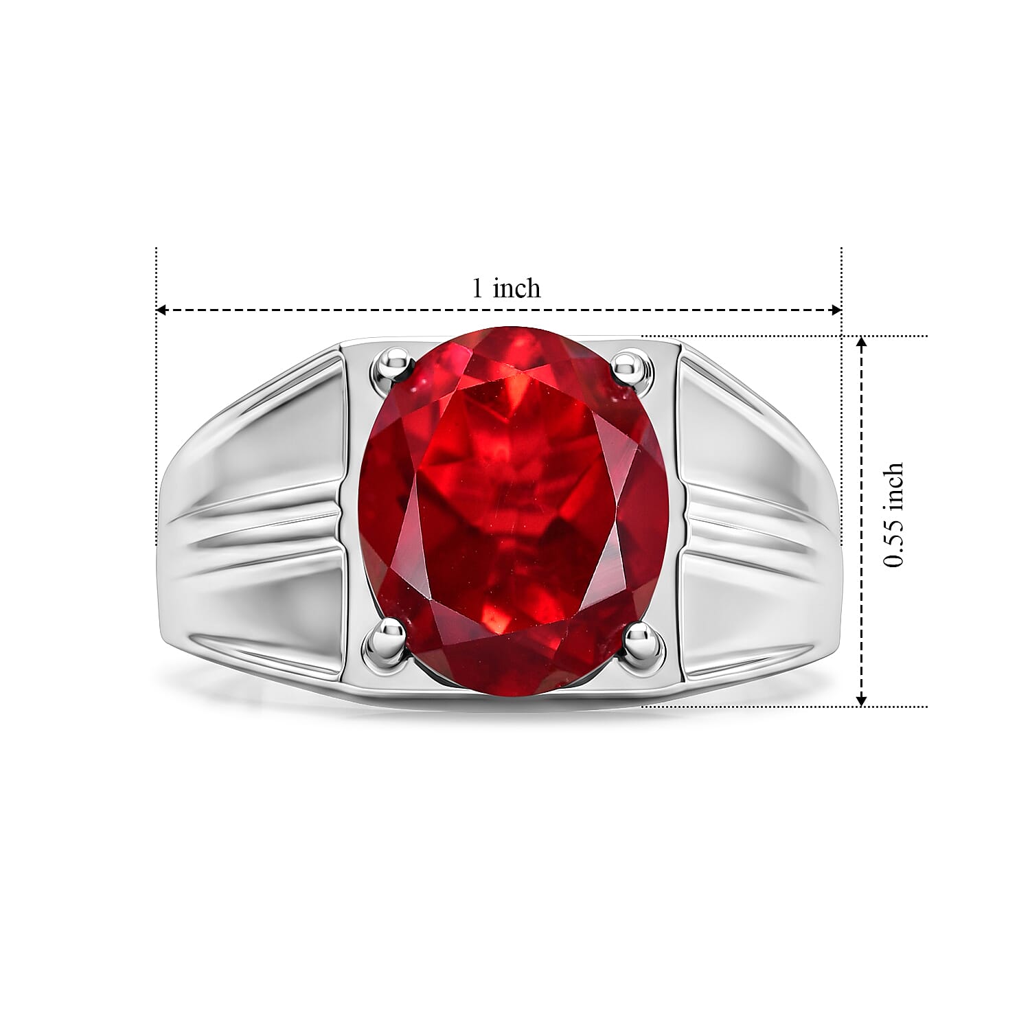EverTrue Blazing Red Quartz (Triplet) 5.80 ctw Men's Ring in Platinum Bond (Size 9.0)