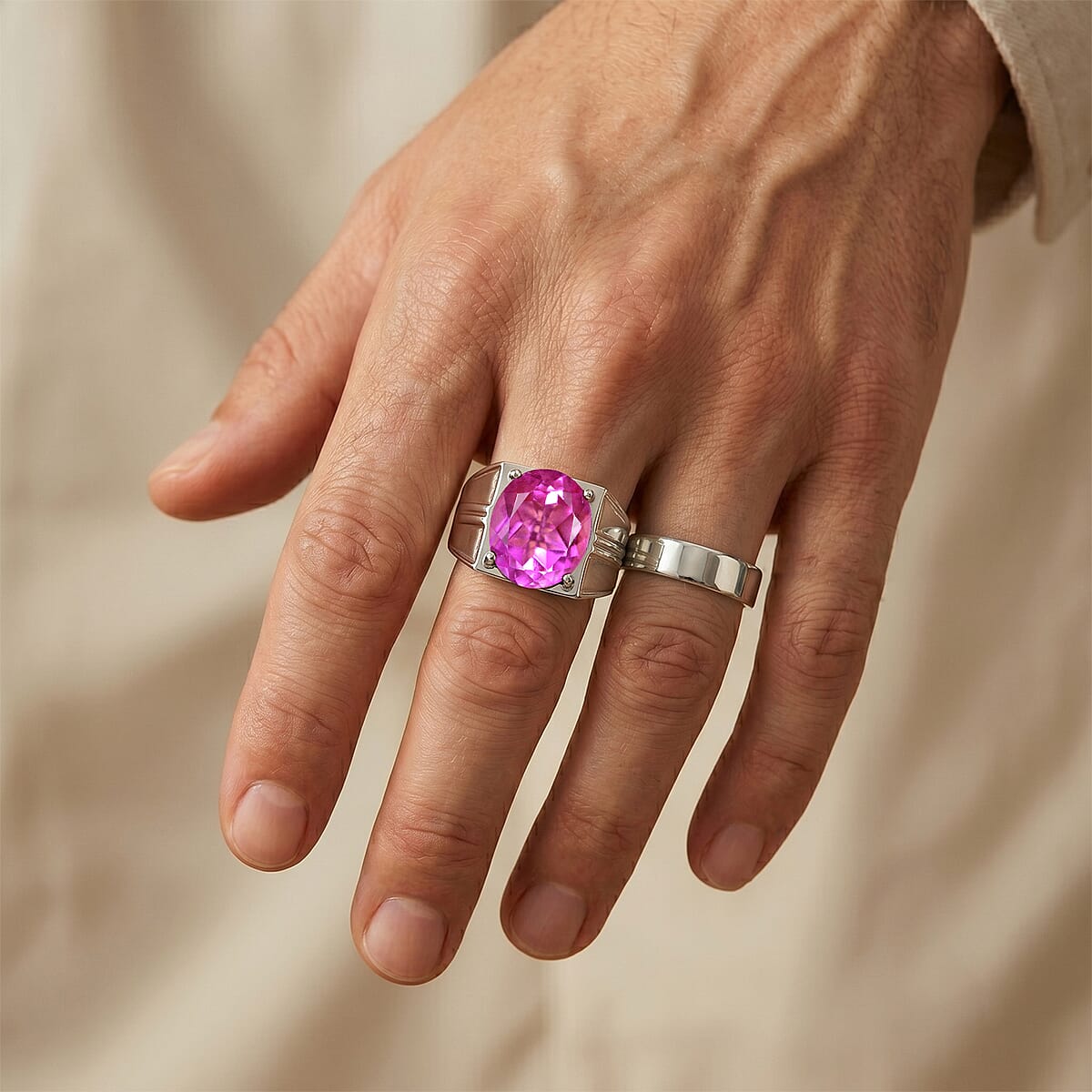 EverTrue Patroke Quartz (Triplet) 5.80 ctw Men's Ring in Platinum Bond (Size 11.0) image number 2