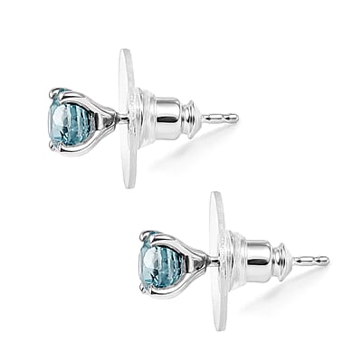 D'Joy Cambodian Blue Zircon 2.40 ctw Solitaire Stud Earrings in Rhodium Over Sterling Silver