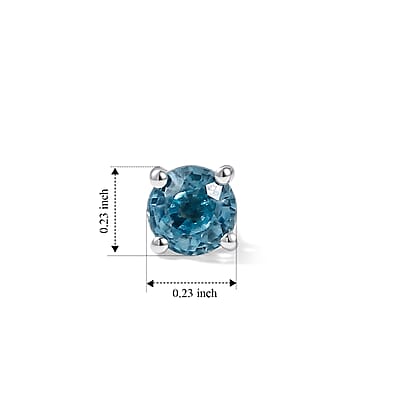 D'Joy Cambodian Blue Zircon 2.40 ctw Solitaire Stud Earrings in Rhodium Over Sterling Silver