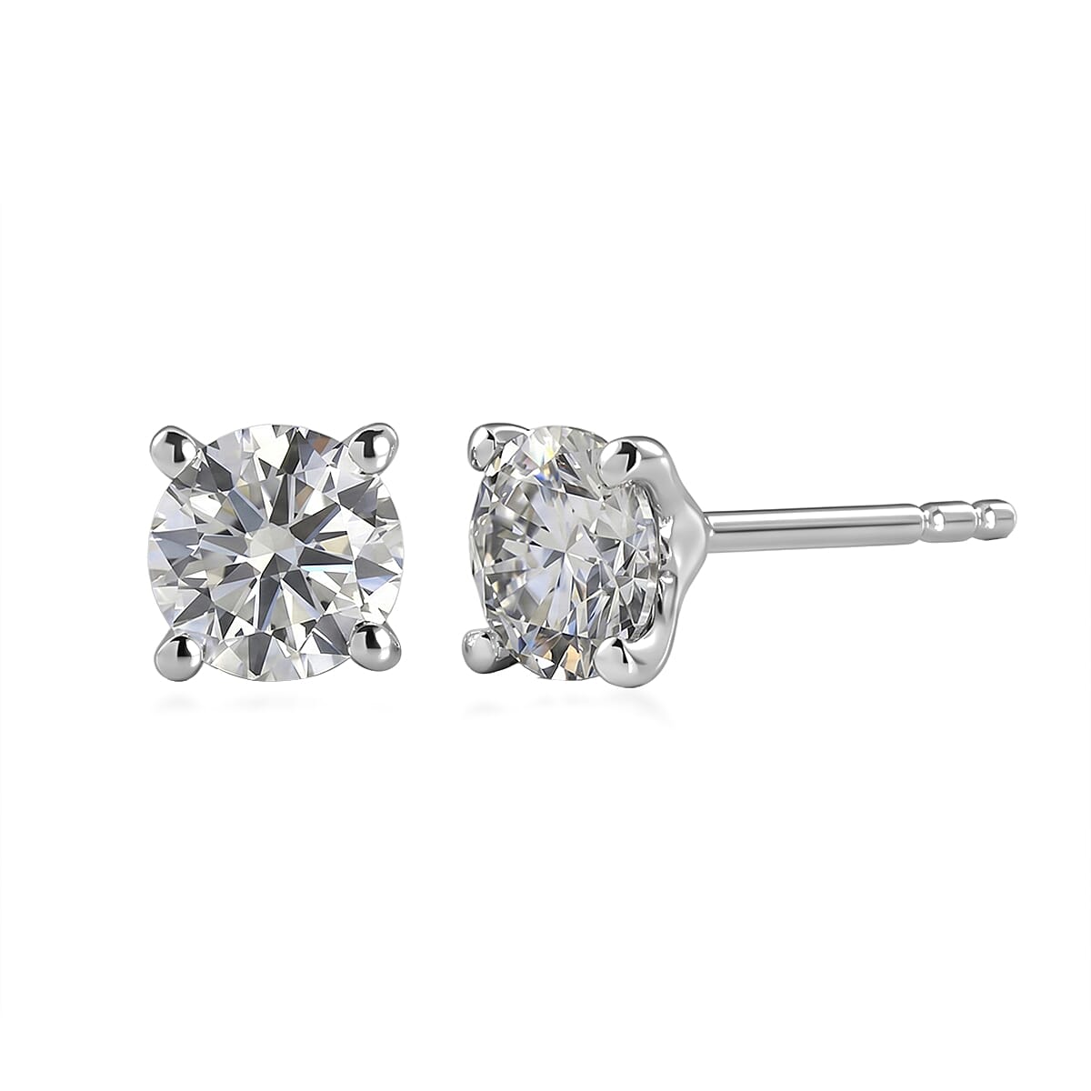 D'Joy Moissanite 1.50 ctw Solitaire Stud Earrings in Rhodium Over Sterling Silver