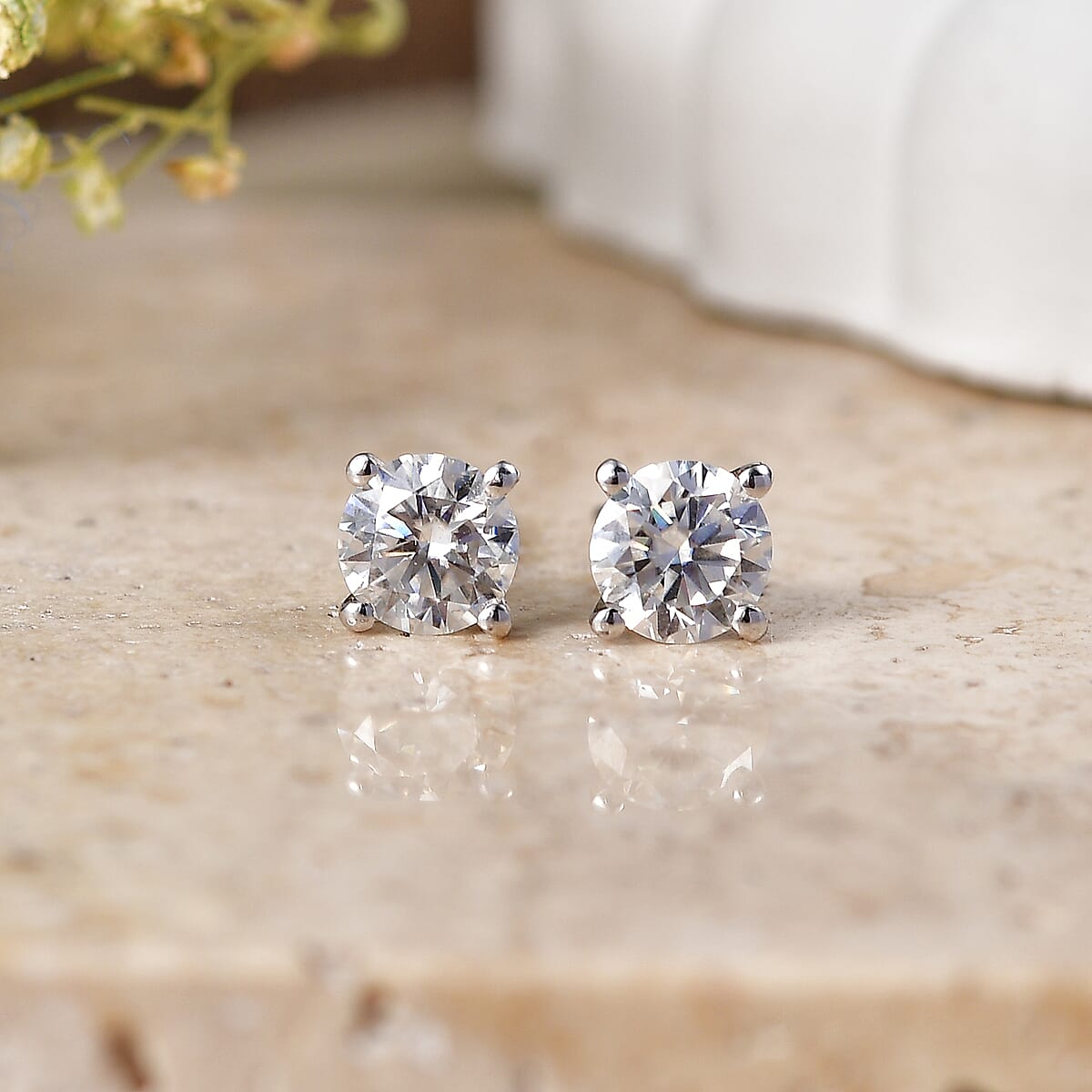 D'Joy Moissanite Solitaire Stud Earrings in Rhodium Over Sterling Silver 1.50 ctw image number 1