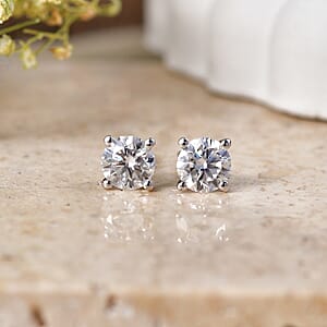 D'Joy Moissanite 1.50 ctw Solitaire Stud Earrings in Rhodium Over Sterling Silver