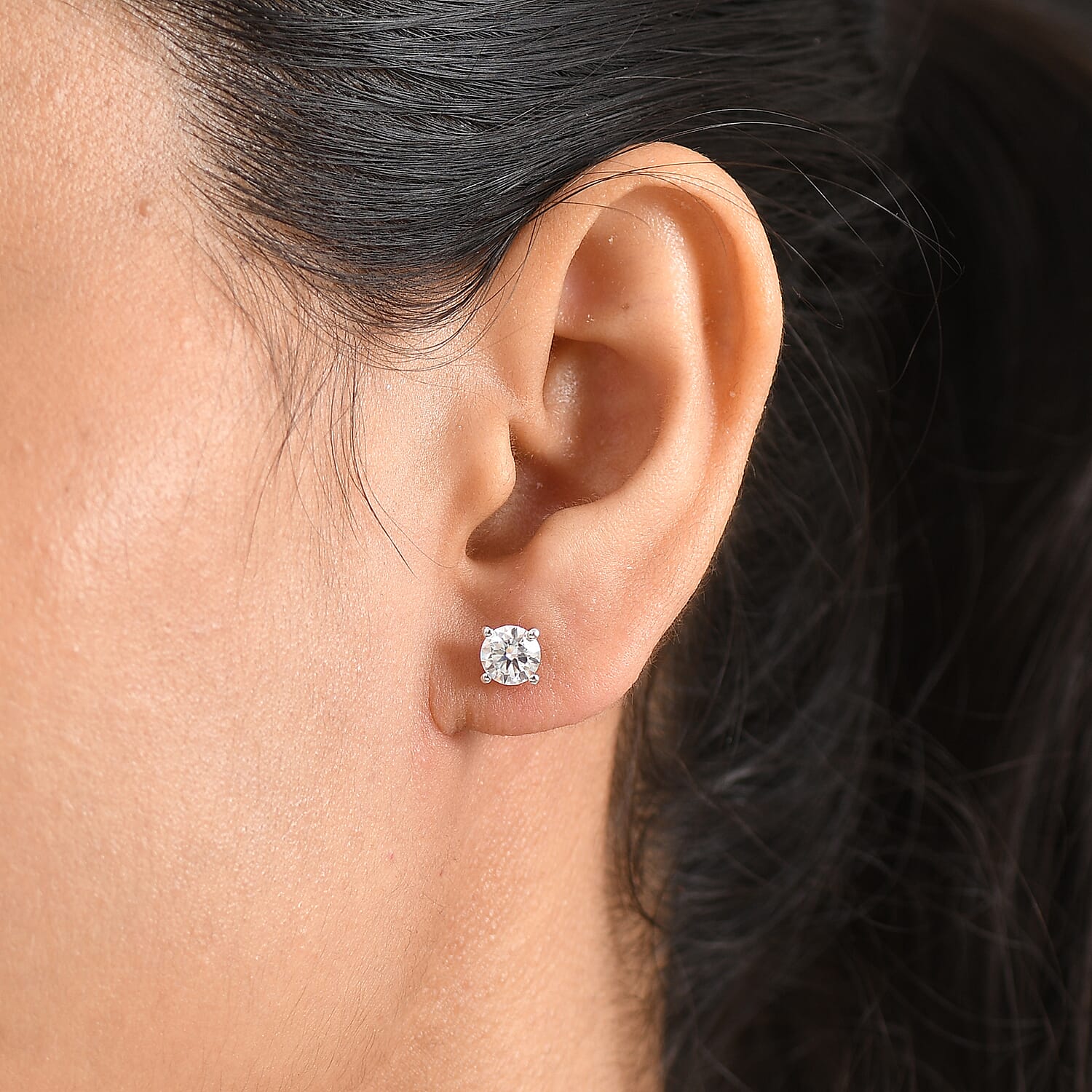 D'Joy Moissanite 1.50 ctw Solitaire Stud Earrings in Rhodium Over Sterling Silver