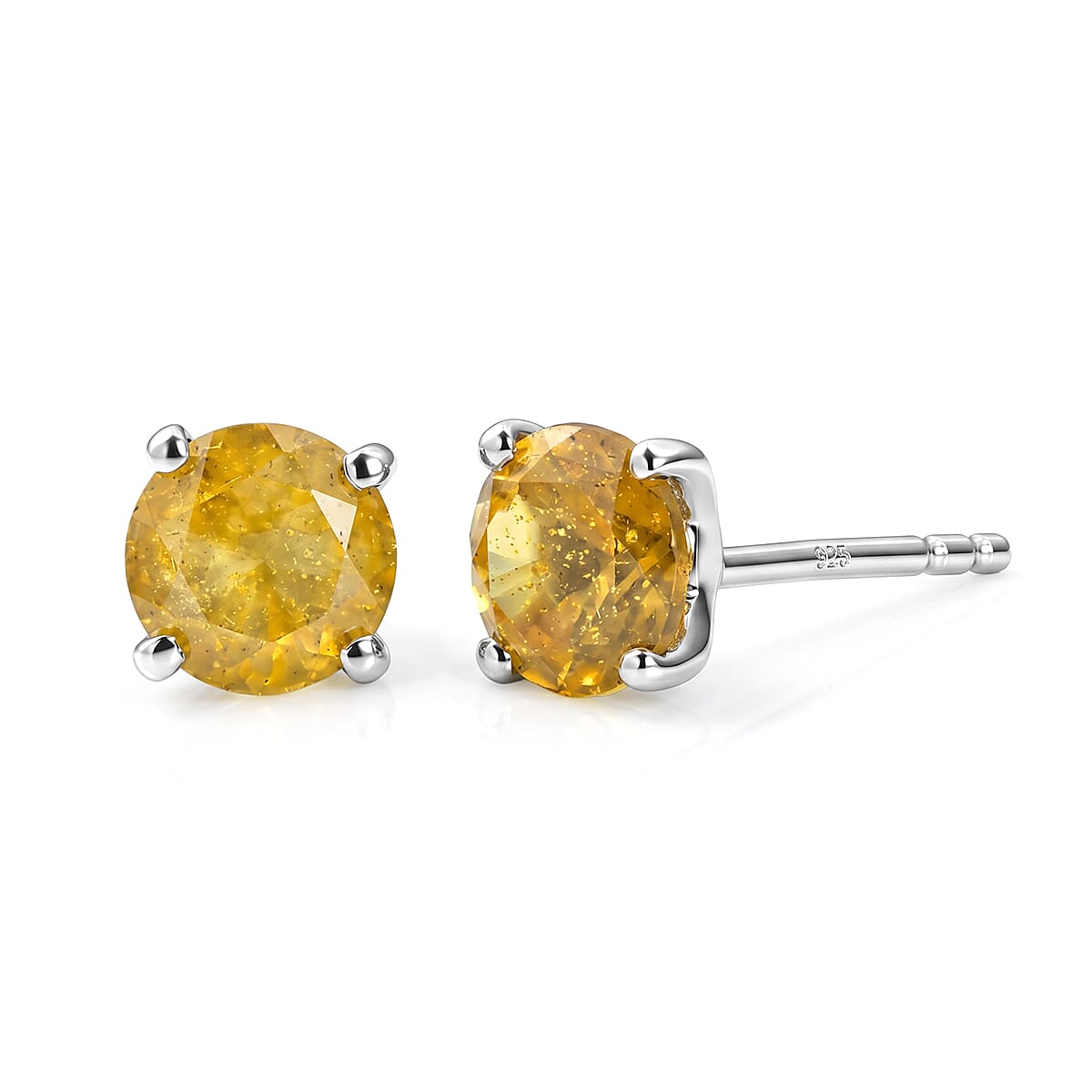 D'Joy Yellow Sapphire (FF) 2.50 ctw Solitaire Stud Earrings in Rhodium Over Sterling Silver