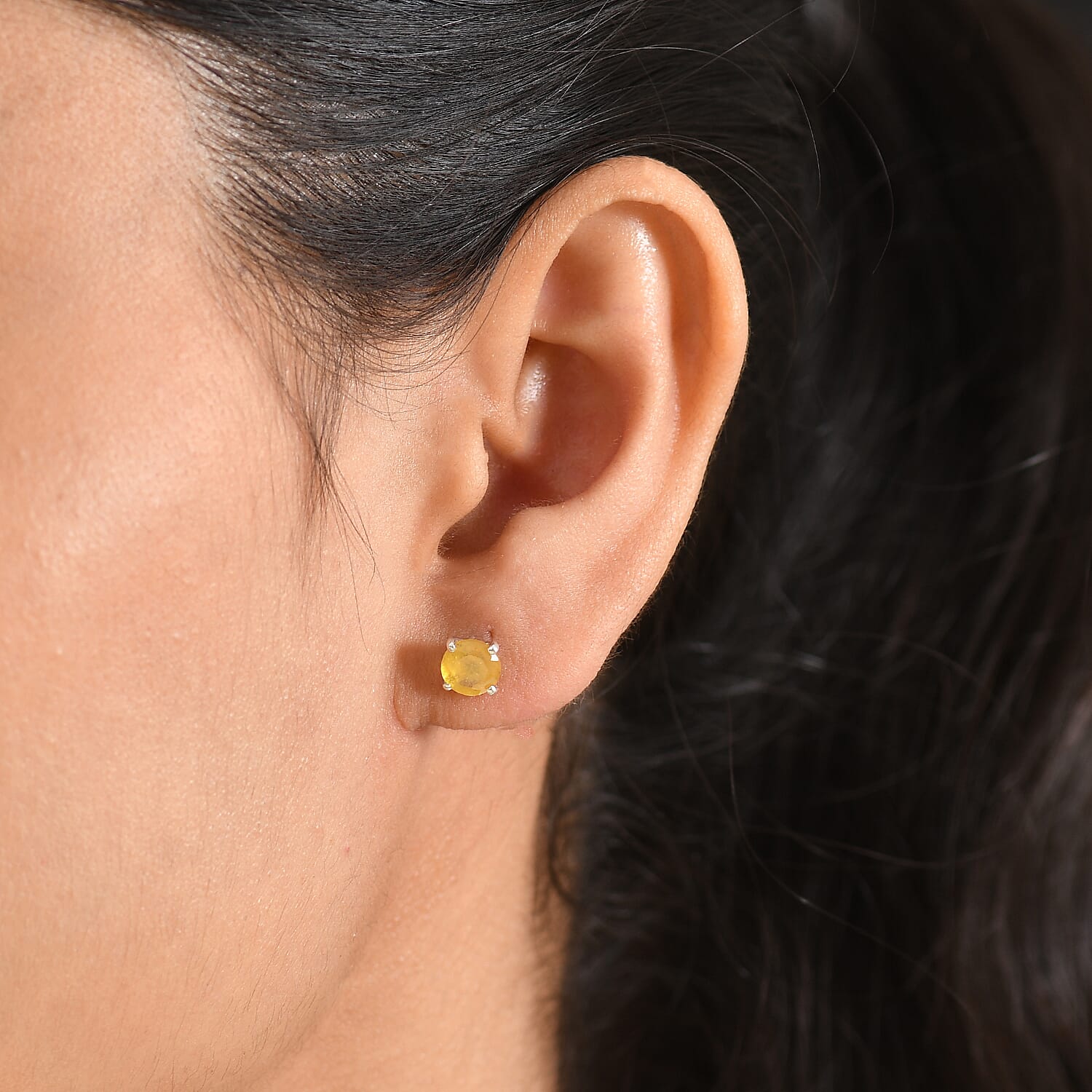 D'Joy Yellow Sapphire (FF) 2.50 ctw Solitaire Stud Earrings in Rhodium Over Sterling Silver