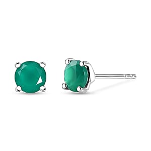 D'Joy Verde Onyx 1.70 ctw Solitaire Stud Earrings in Rhodium Over Sterling Silver