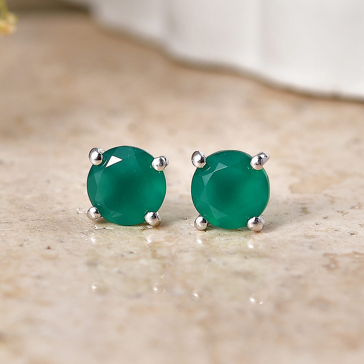 D'Joy Verde Onyx 1.70 ctw Solitaire Stud Earrings in Rhodium Over Sterling Silver image number 1