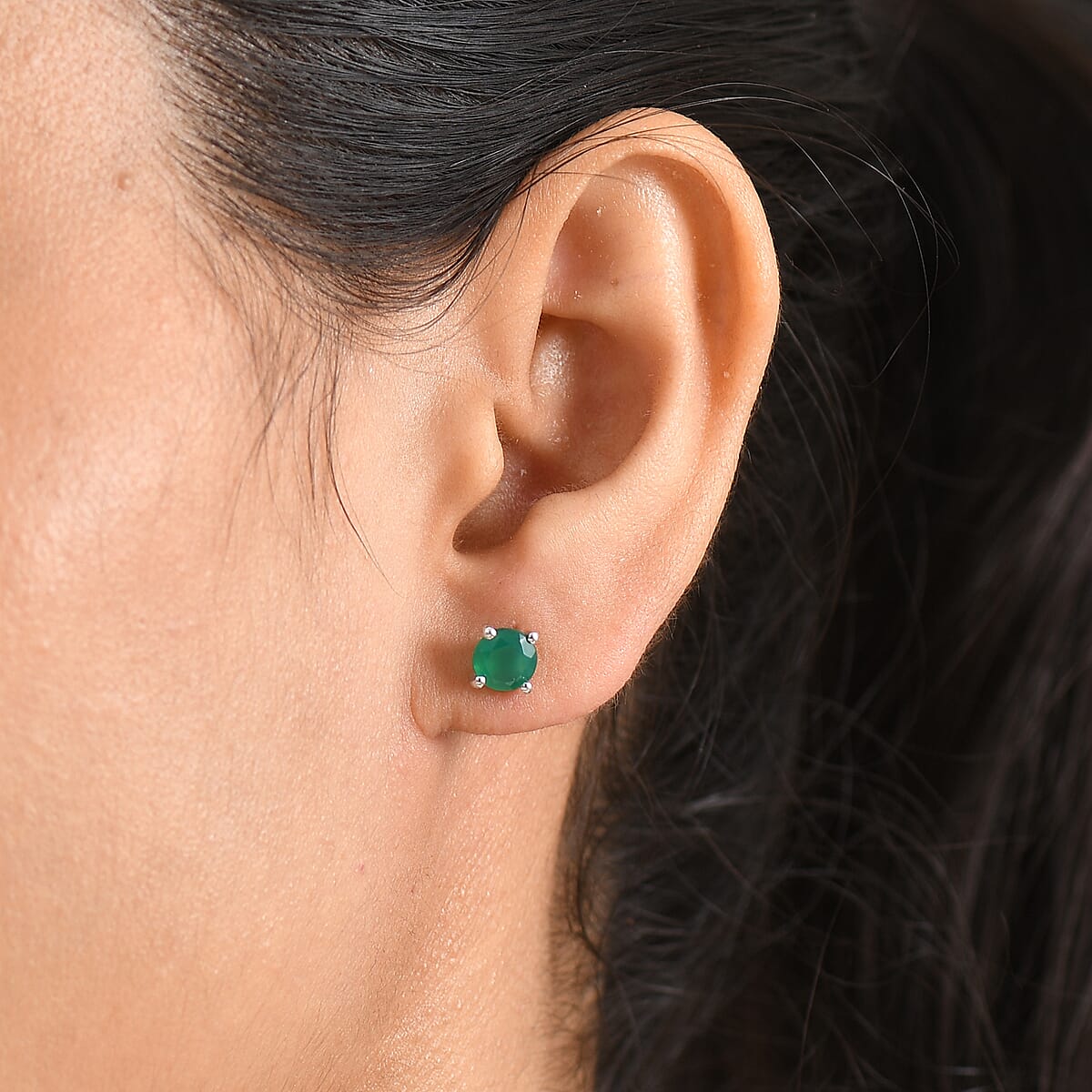 D'Joy Verde Onyx 1.70 ctw Solitaire Stud Earrings in Rhodium Over Sterling Silver image number 2