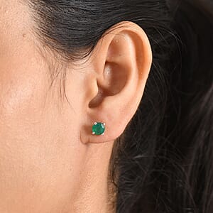 D'Joy Verde Onyx 1.70 ctw Solitaire Stud Earrings in Rhodium Over Sterling Silver