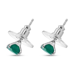 D'Joy Verde Onyx 1.70 ctw Solitaire Stud Earrings in Rhodium Over Sterling Silver