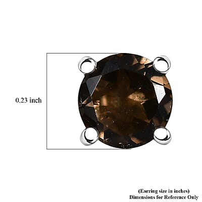 D'Joy Brazilian Smoky Quartz 1.60 ctw Solitaire Stud Earrings in Rhodium Over Sterling Silver