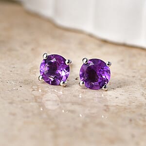 D'Joy African Amethyst 1.60 ctw Solitaire Stud Earrings in Rhodium Over Sterling Silver