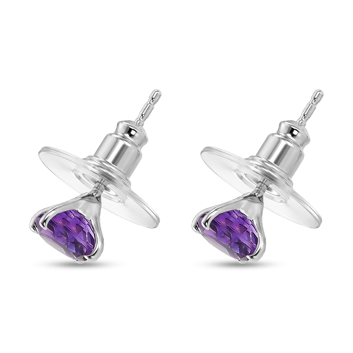D'Joy African Amethyst 1.60 ctw Solitaire Stud Earrings in Rhodium Over Sterling Silver image number 3