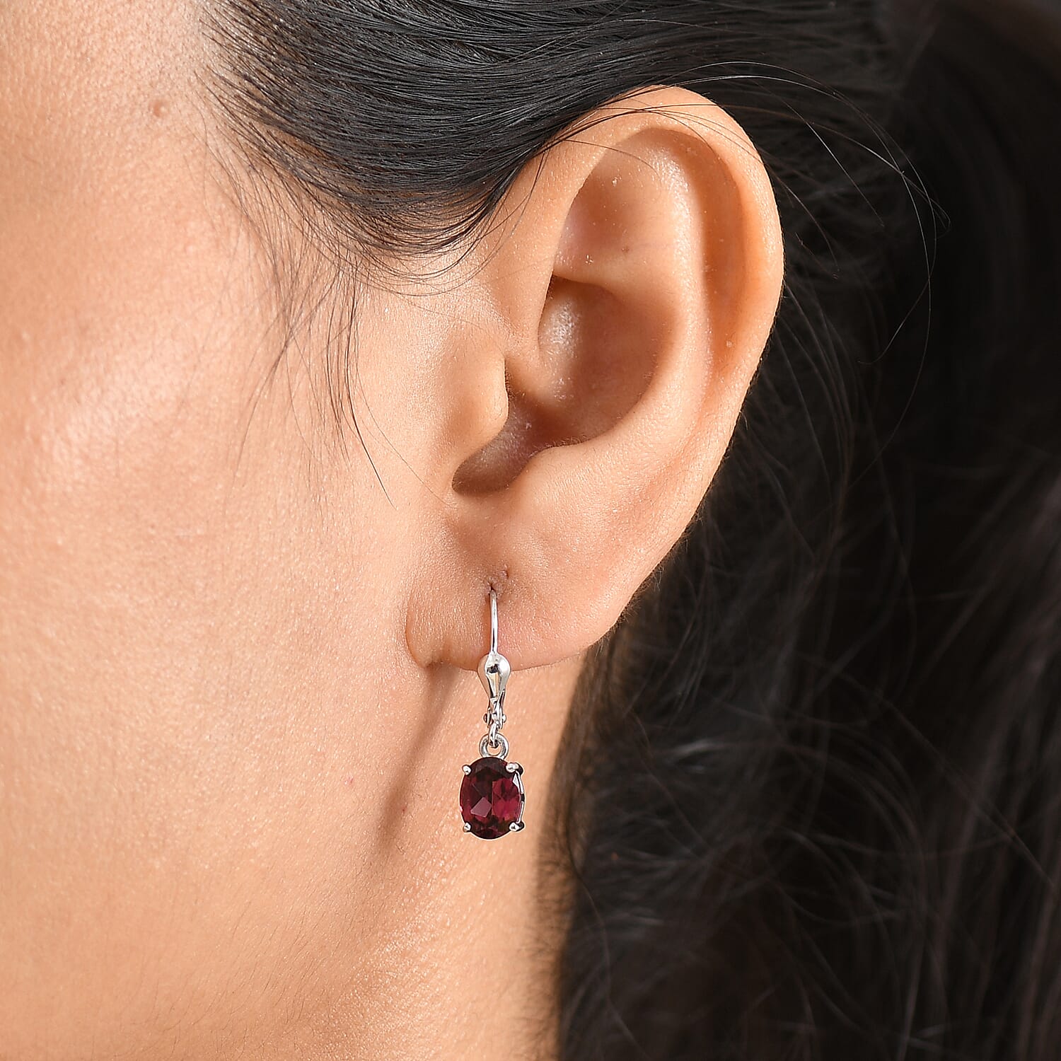 D'Joy Orissa Rose Garnet 3.15 ctw Lever Back Earrings in Rhodium Over Sterling Silver