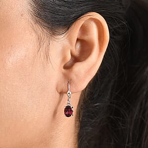 D'Joy Orissa Rose Garnet 3.15 ctw Lever Back Earrings in Rhodium Over Sterling Silver
