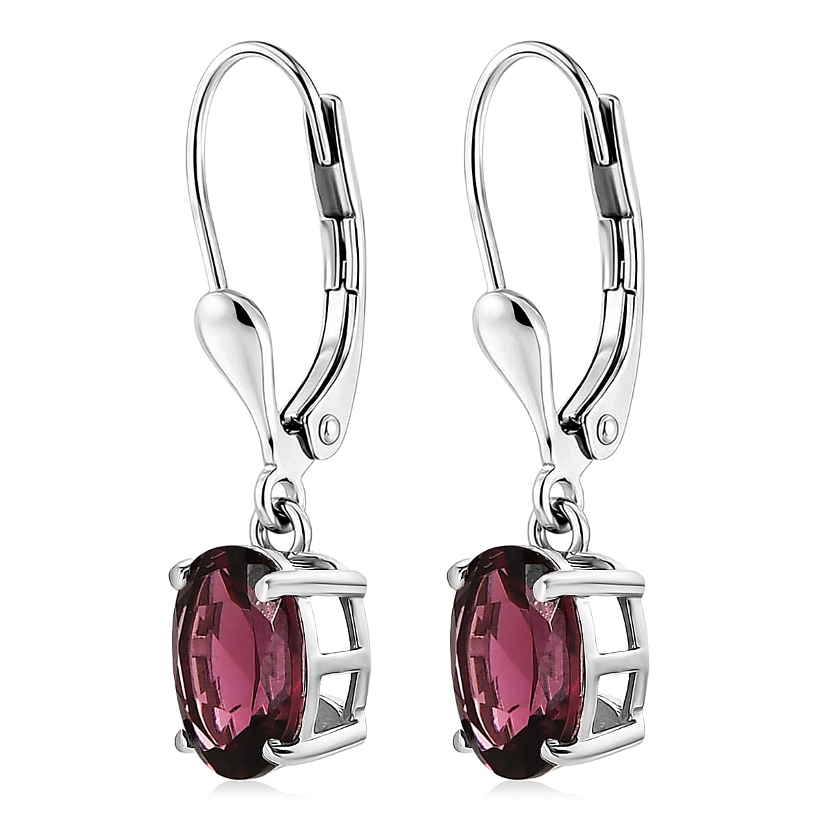 D'Joy Orissa Rose Garnet 3.15 ctw Lever Back Earrings in Rhodium Over Sterling Silver