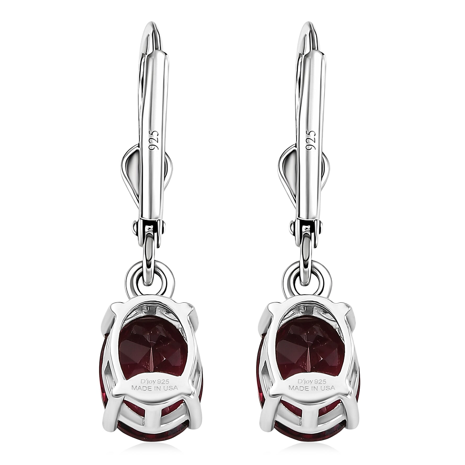 D'Joy Orissa Rose Garnet 3.15 ctw Lever Back Earrings in Rhodium Over Sterling Silver