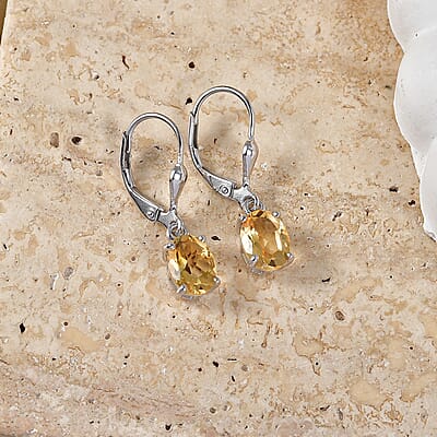 D'Joy Brazilian Citrine 2.20 ctw Earrings in Rhodium Over Sterling Silver