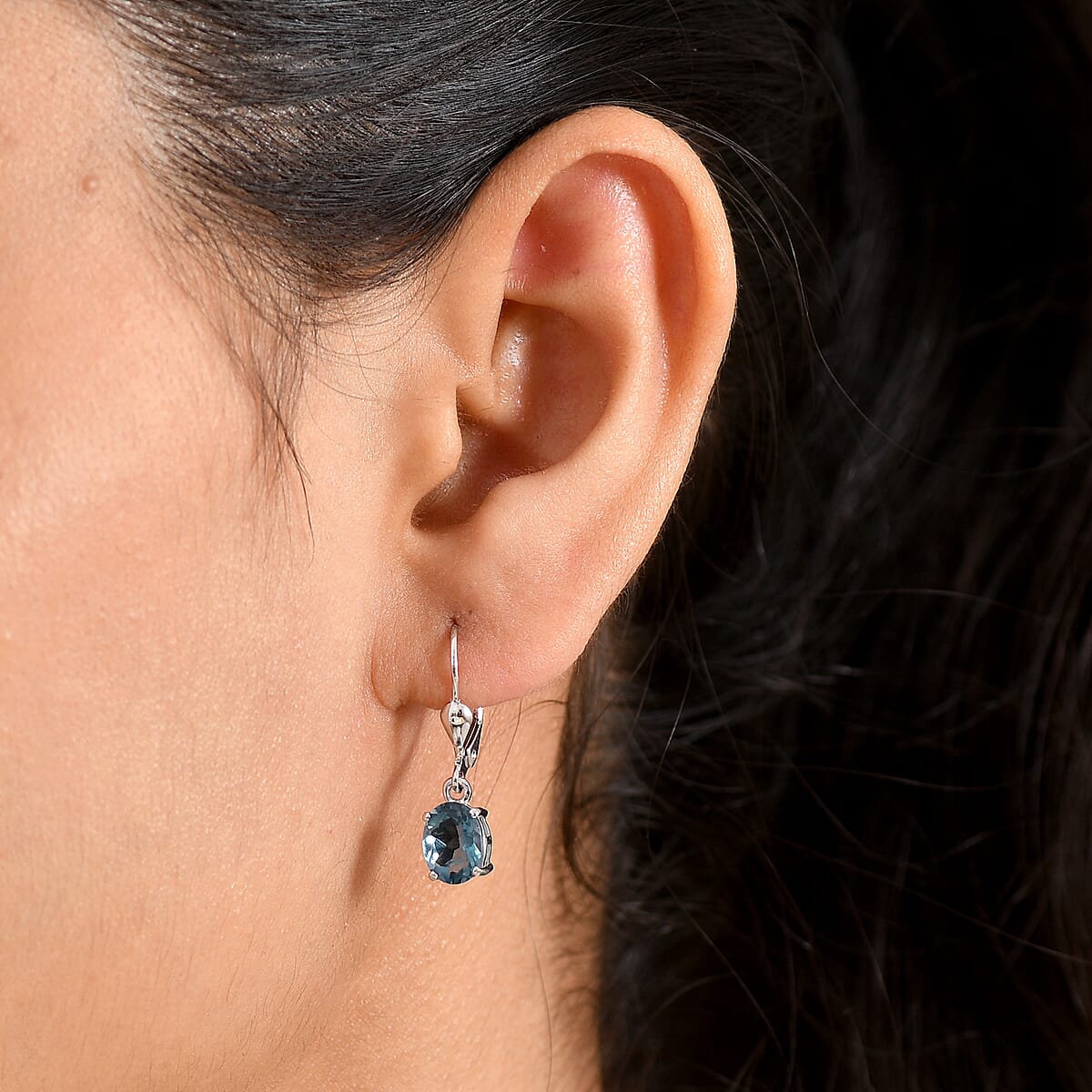 D'Joy Teal Fluorite 3.10 ctw Earrings in Rhodium Over Sterling Silver image number 2
