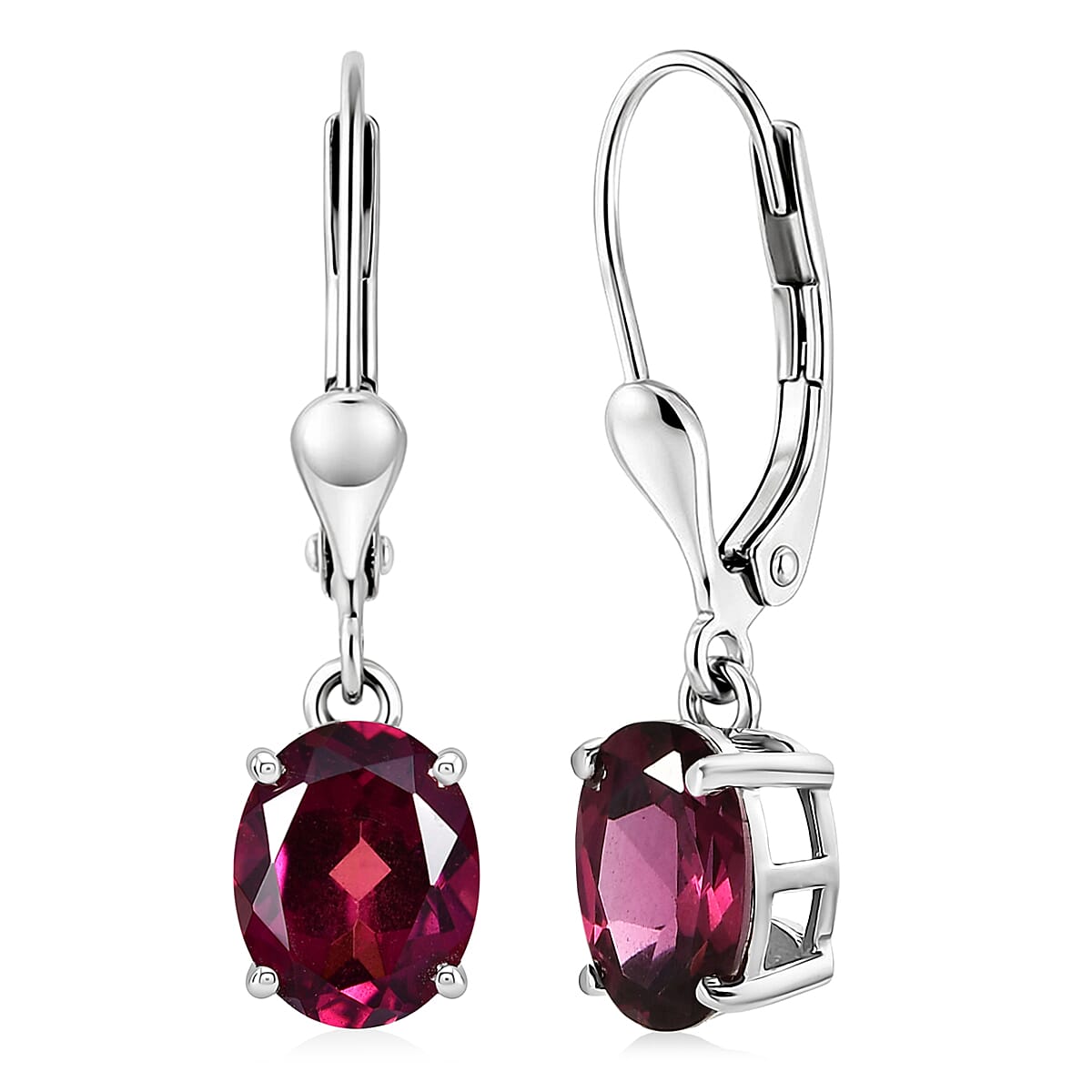 D'Joy Orissa Rhodolite Garnet 3.30 ctw Lever Back Earrings in Rhodium Over Sterling Silver