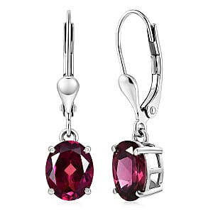 D'Joy Orissa Rhodolite Garnet 3.30 ctw Lever Back Earrings in Rhodium Over Sterling Silver