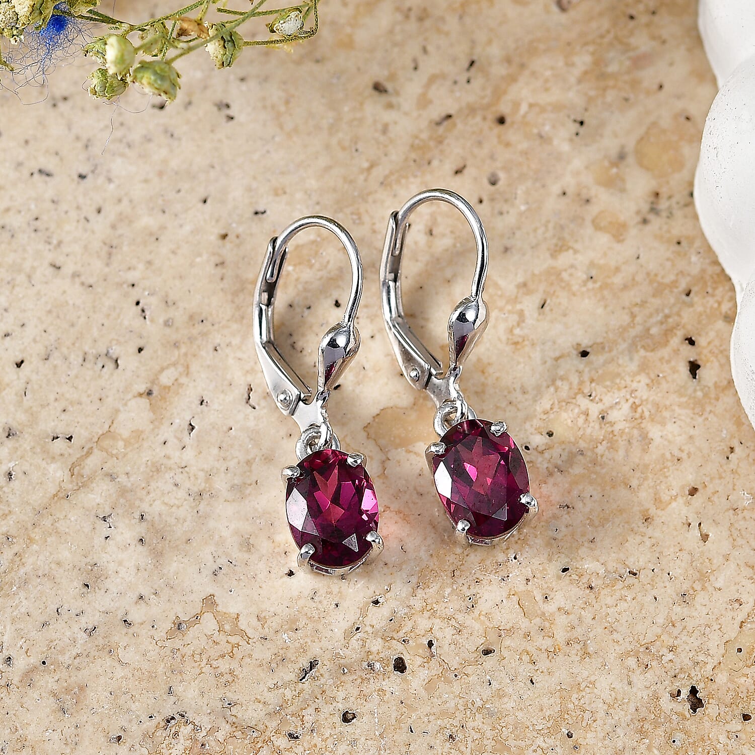 D'Joy Orissa Rhodolite Garnet 3.30 ctw Lever Back Earrings in Rhodium Over Sterling Silver