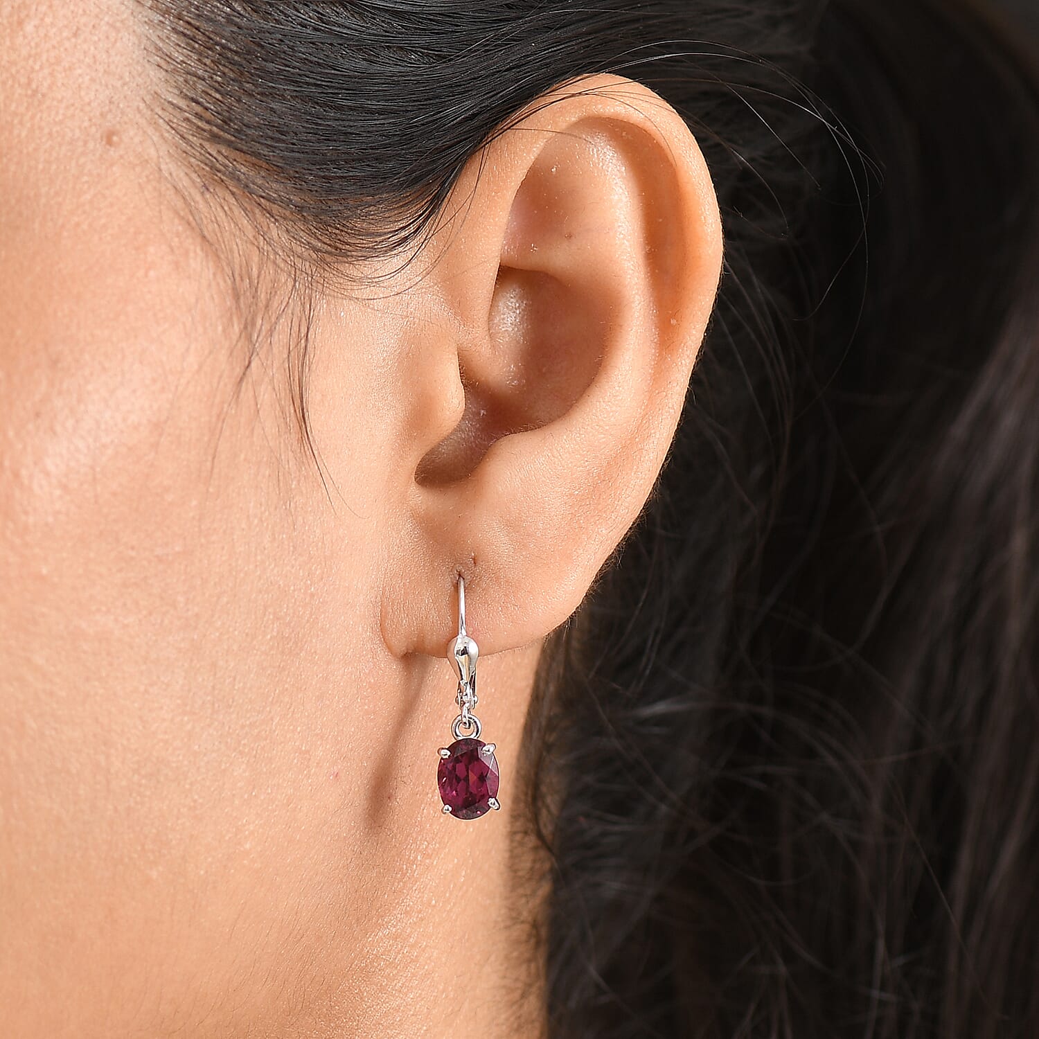 D'Joy Orissa Rhodolite Garnet 3.30 ctw Lever Back Earrings in Rhodium Over Sterling Silver