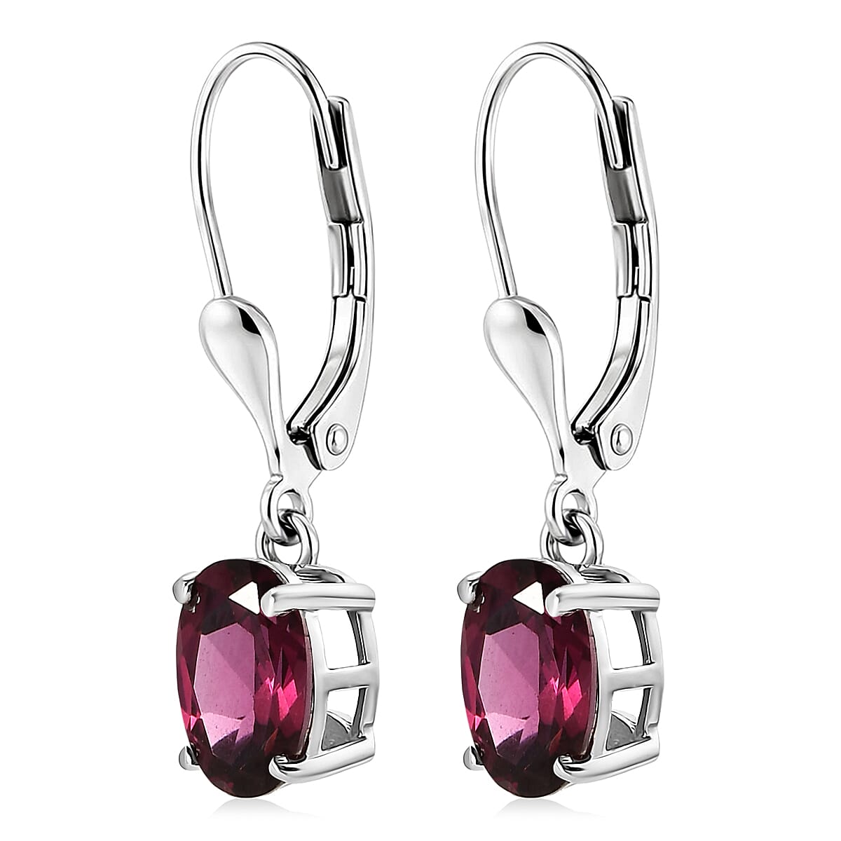 D'Joy Orissa Rhodolite Garnet 3.30 ctw Lever Back Earrings in Rhodium Over Sterling Silver image number 3