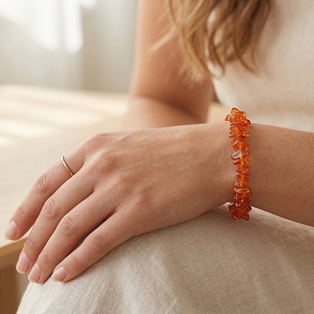 Baltic Amber Beaded Stretch Bracelet image number 2
