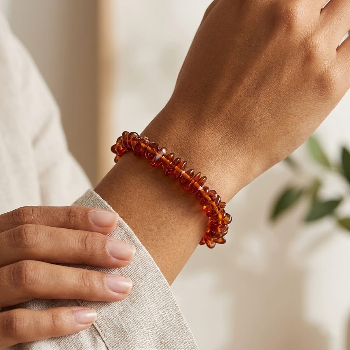 Baltic Amber Beaded Stretch Bracelet image number 2