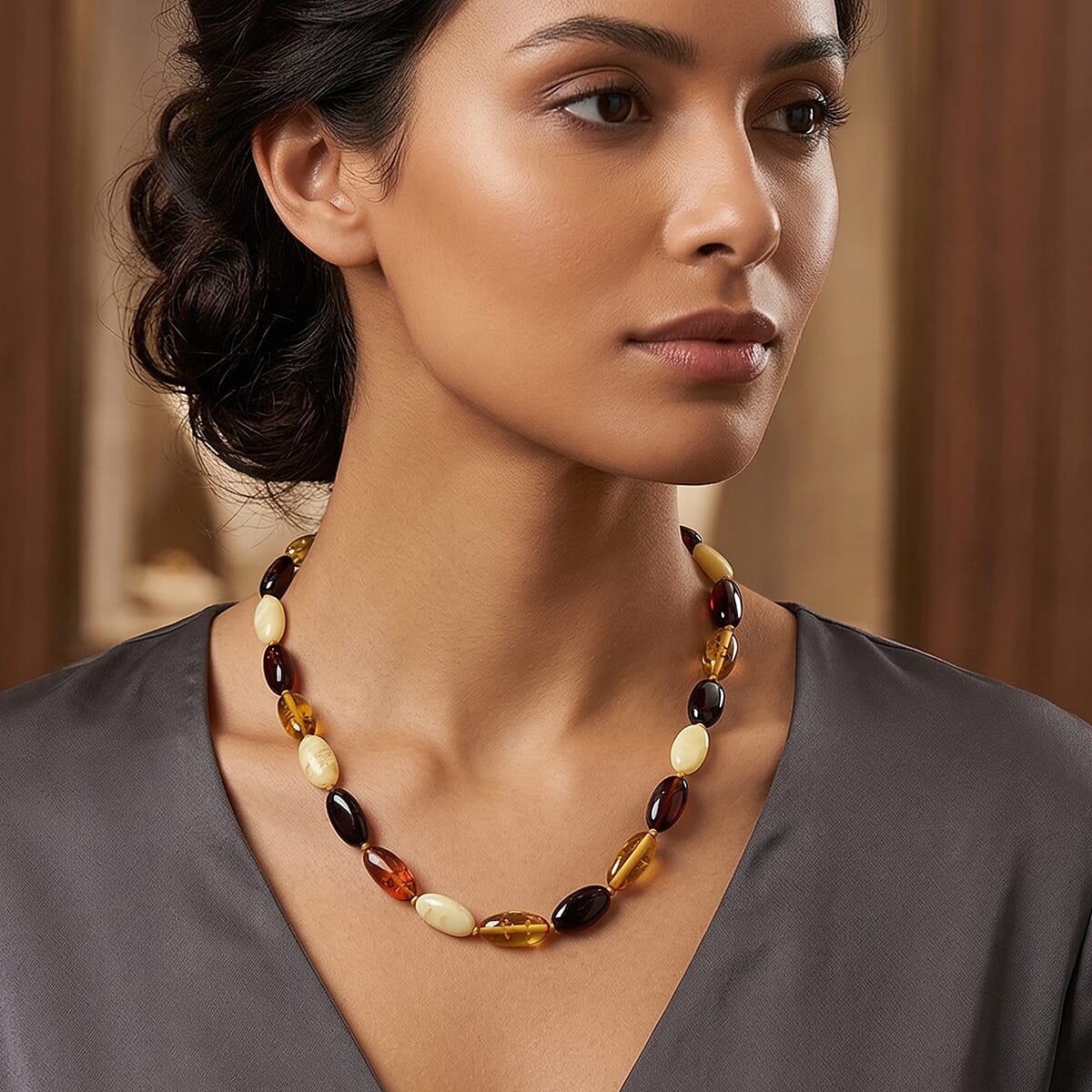 Mixed Amber Beaded Necklace (18 Inches) image number 2