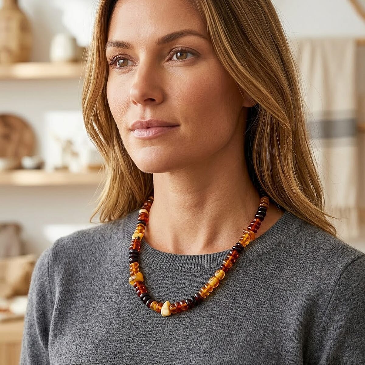 Mixed Amber Beaded Necklace (25 Inches) image number 2